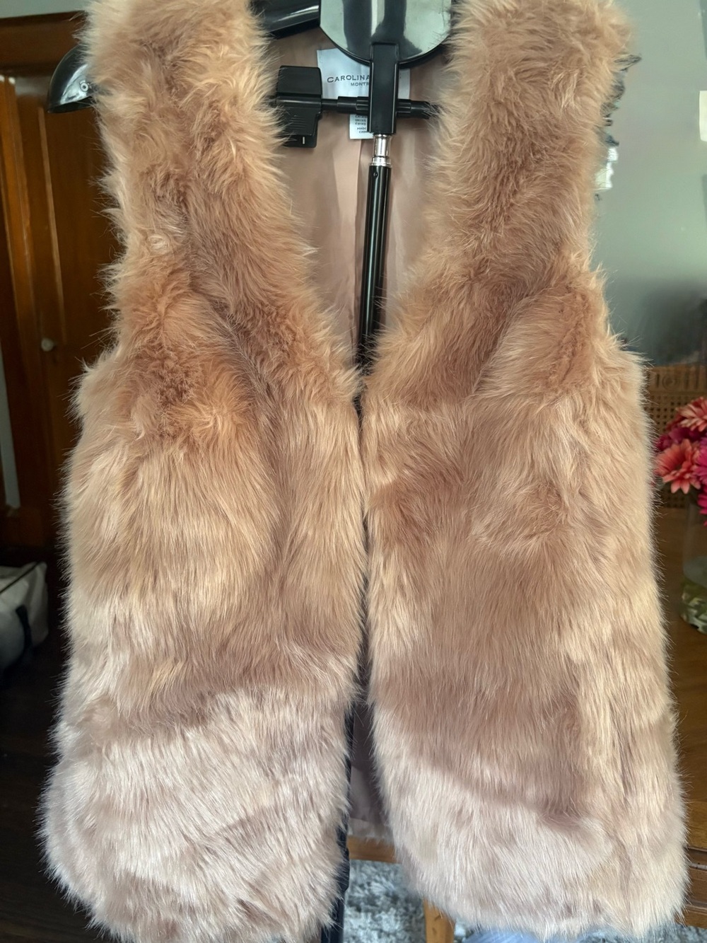 Carolina Belle Montreal Faux Fur Vest Tan Beige Plush Boho Winter Layering